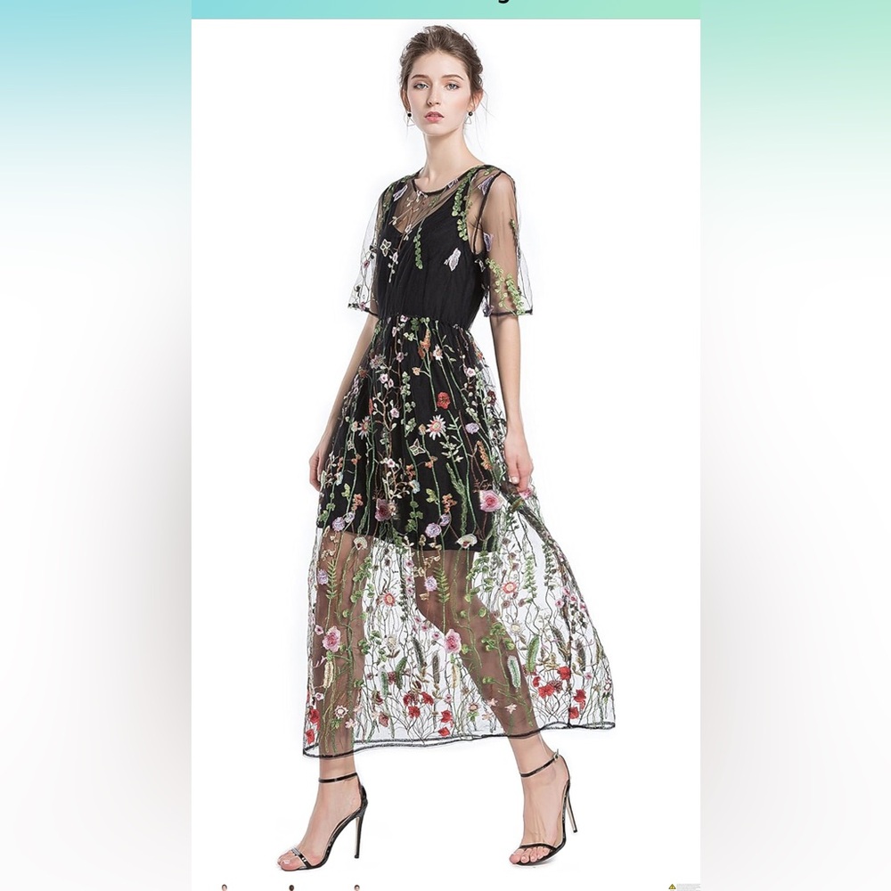 Floral Embroidered Black Dress